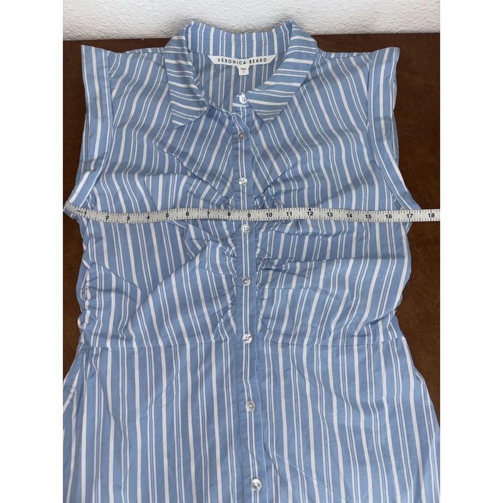 Veronica Beard Ferris Ruched Blue & White Striped Dress Stretch Cotton Size: 8 - Picture 6 of 9